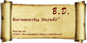 Borsenszky Dezső névjegykártya